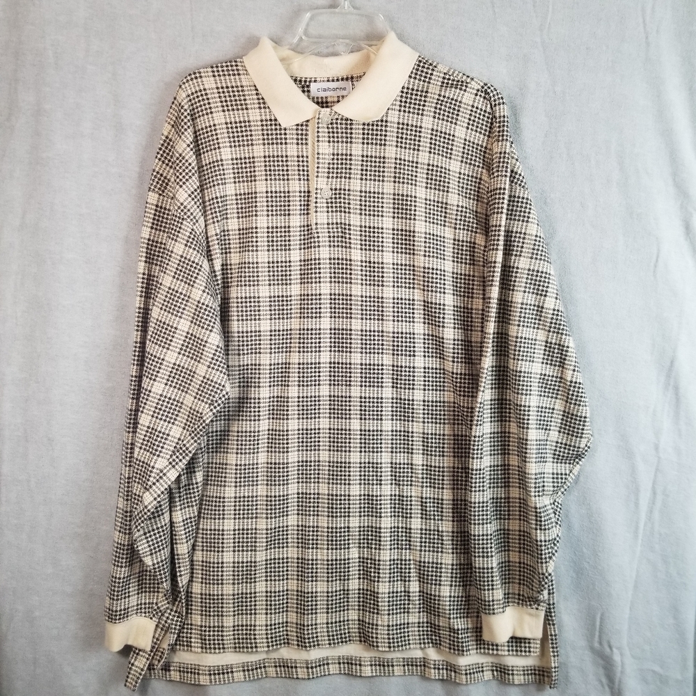 Claiborne Men's XL Collared Shirt Houndstooth Long Sleeves Cotton Preppy Plaid